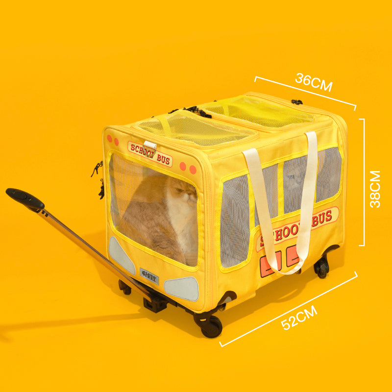 PawsCube-π«"School Bus Style Pet Backpack - Foldable Double Compartment Design for Cats/Dogs